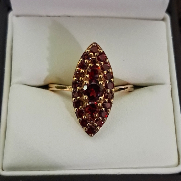 Jewelry - Natural Garnet Elongated Ring in Vermeil Yellow Gold Over 925 Sterling Silver